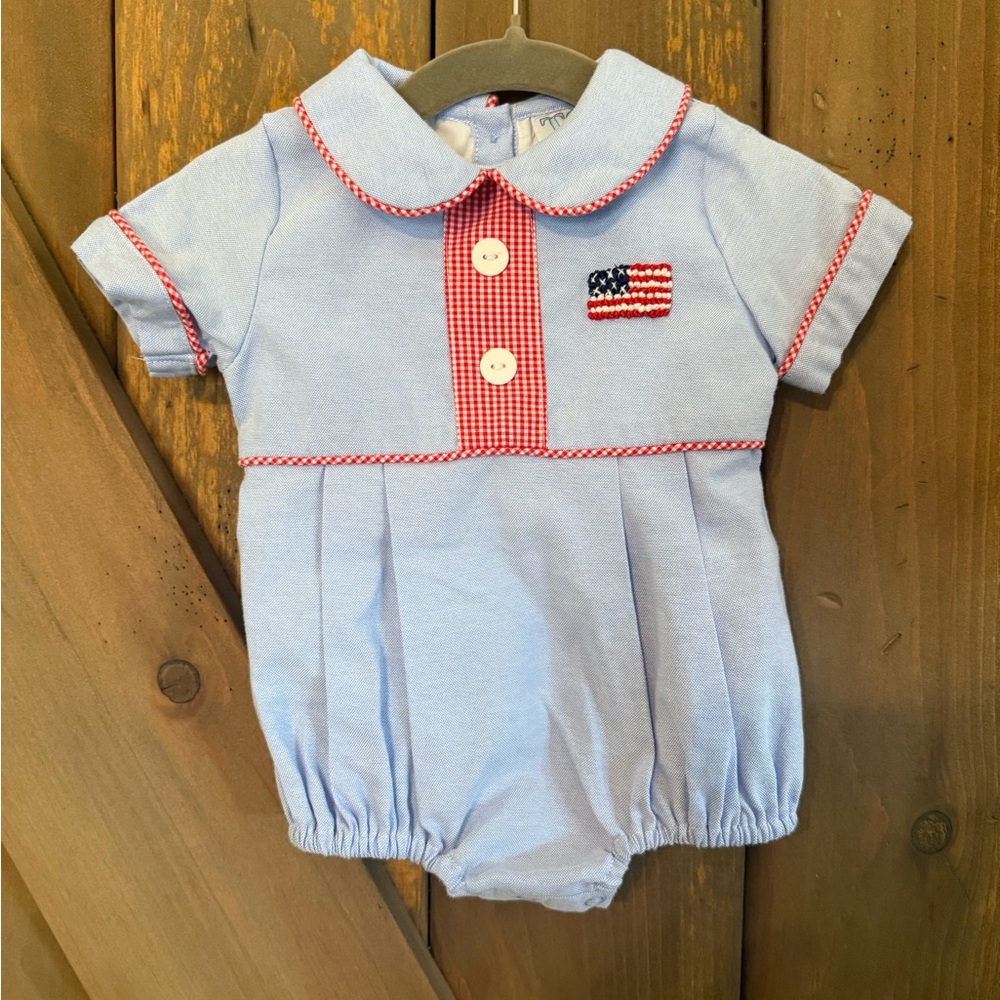 The Smocked Bear Patriotic Embroidered Flag Bubble